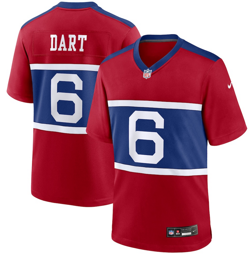 Men New York Giants #6 Jaxson Dart red Nike 2026 NFL Game Jersey